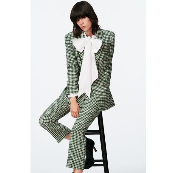 BLOGGER'S FAVE! Zara Tweed Flared Pants White/Green Sz M NWT - Picture 11 of 14